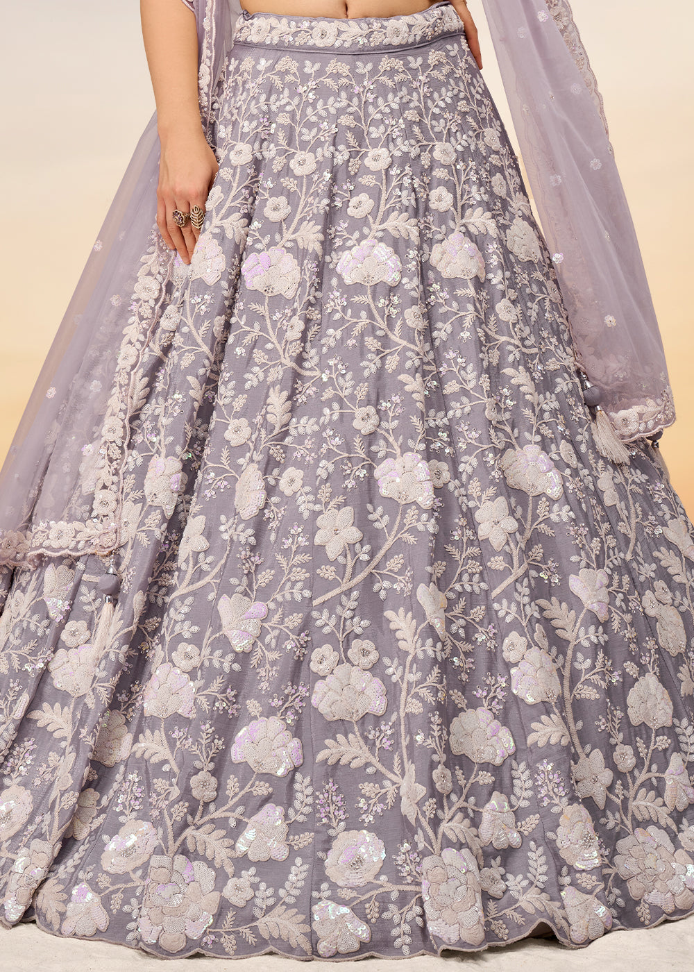 Periwinkle Purple Georgette Lehenga Choli Highlighted with Sequins & Zarkan Embroidery