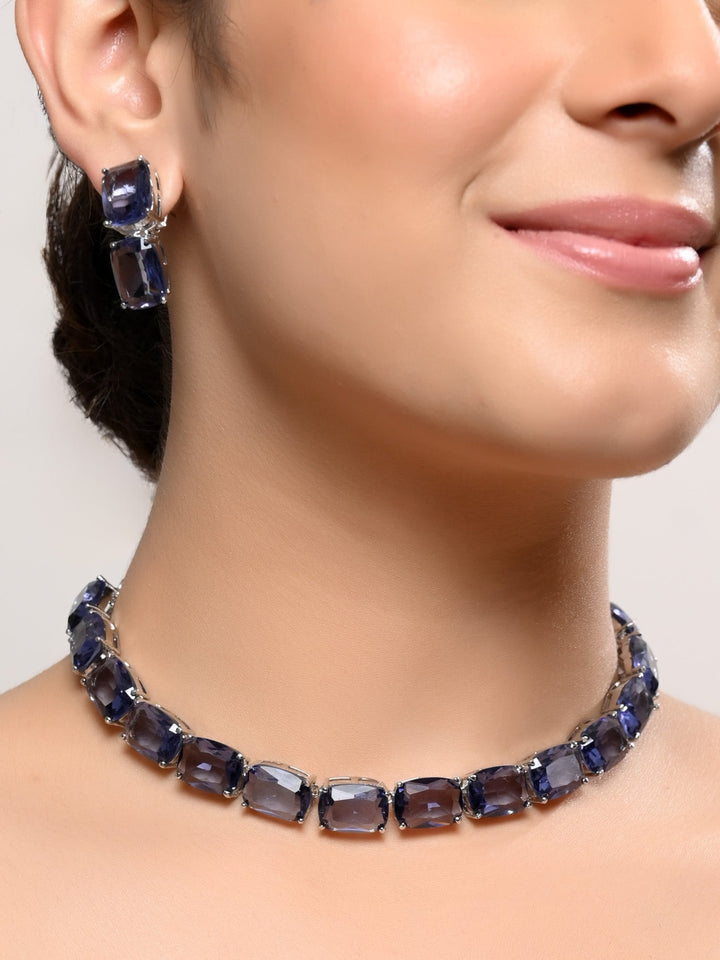 Madhubala Lavender Swarovski Stone Necklace Set