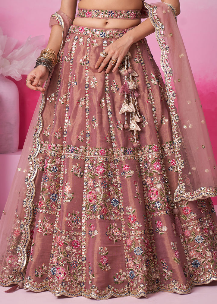 Wild Orchid Pink Net Lehenga Choli Adorned with Moti & Sequins Embroidery Work