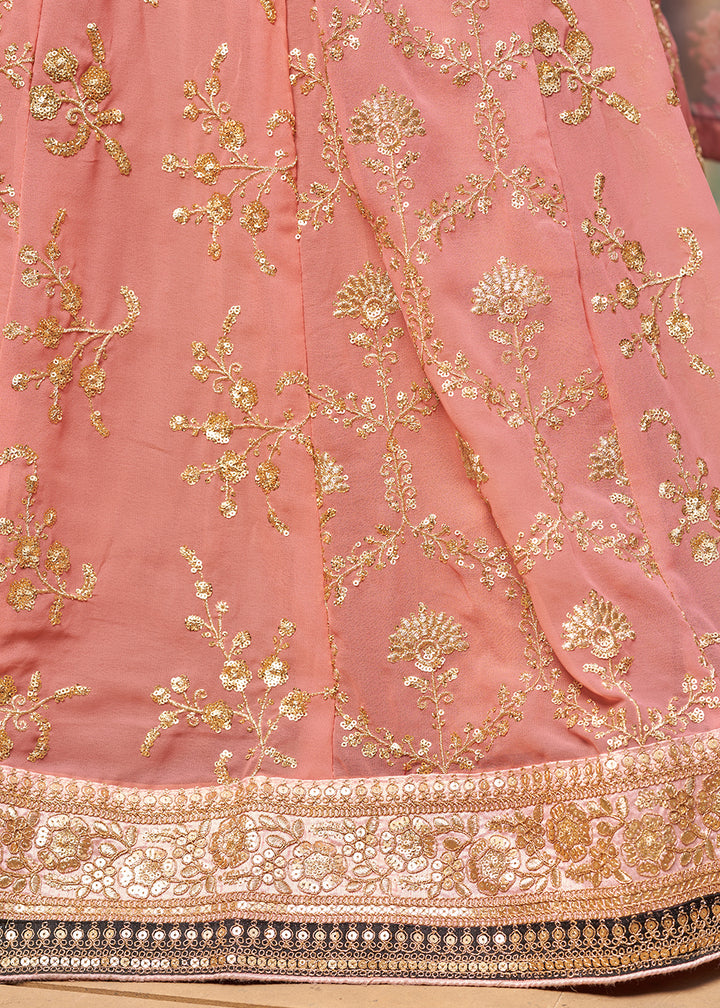 Rouge Pink Georgette Lehenga Choli with Sequins,Zari & Thread Embroidery work