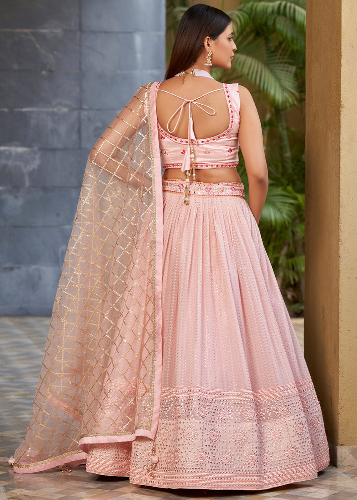 Blossom Pink Georgette Lehenga Choli with Sequins,Zari & Thread Embroidery work