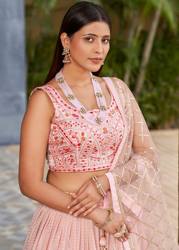 Blossom Pink Georgette Lehenga Choli with Sequins,Zari & Thread Embroidery work