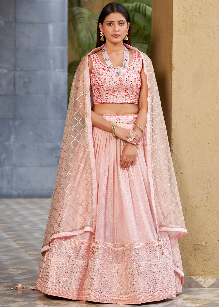 Blossom Pink Georgette Lehenga Choli with Sequins,Zari & Thread Embroidery work