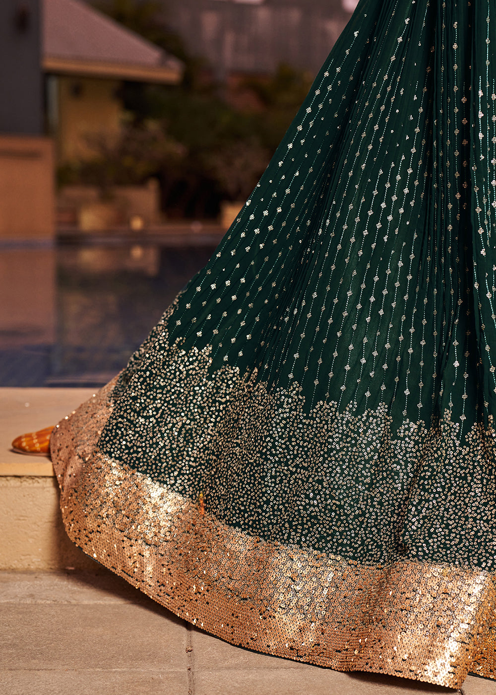 Sacramento Green Georgette Lehenga Choli with Sequins,Zari & Thread Embroidery work