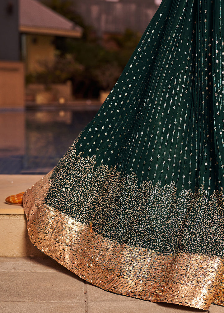 Sacramento Green Georgette Lehenga Choli with Sequins,Zari & Thread Embroidery work