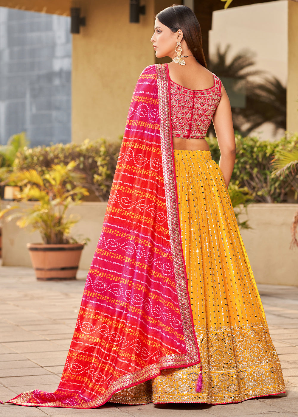 Butter Yellow Georgette Lehenga Choli with Sequins,Zari & Thread Embroidery work