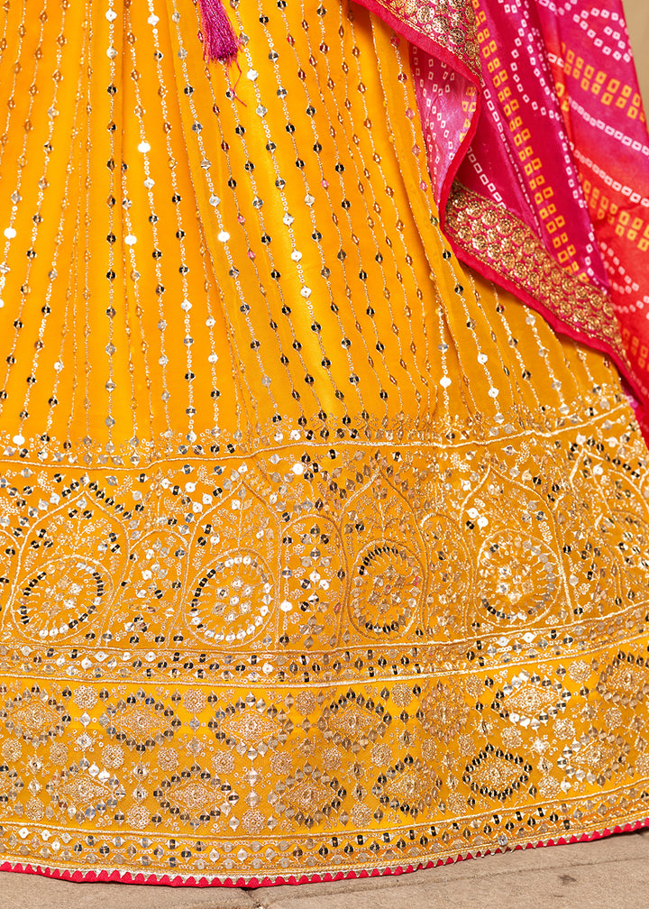 Butter Yellow Georgette Lehenga Choli with Sequins,Zari & Thread Embroidery work