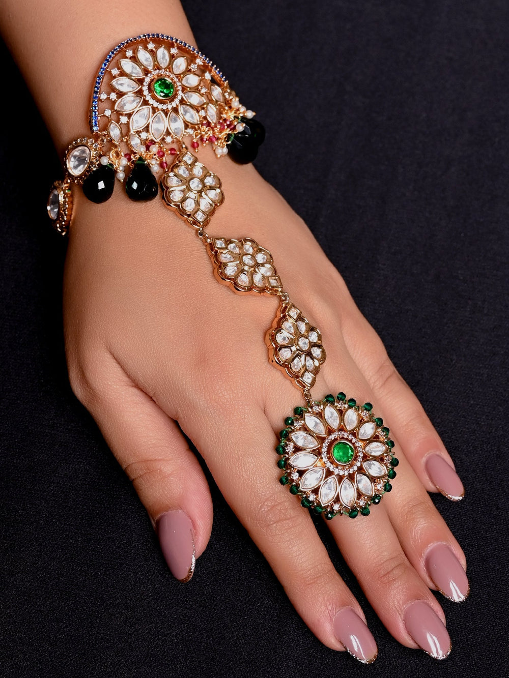 Nitaa Beautiful Ruby Green Kundan Hathphool