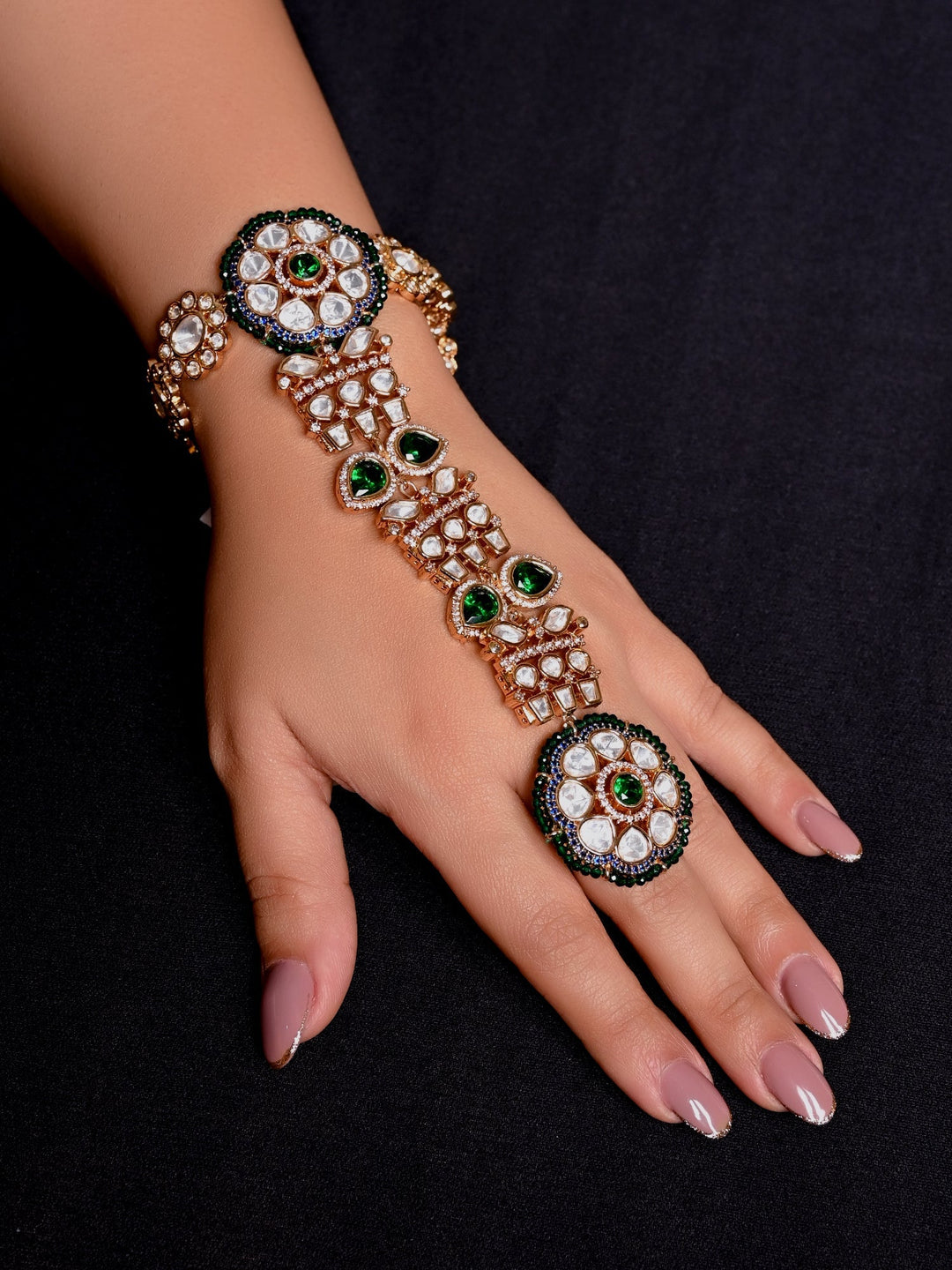 Nitya Beautiful Green Kundan Hathphool