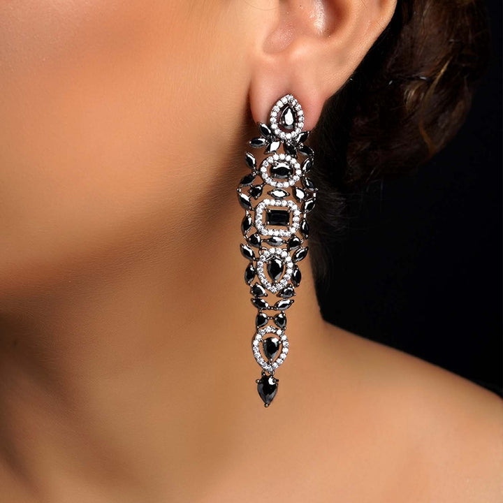 Epshita Black Stone Diamond Victorian Earrings