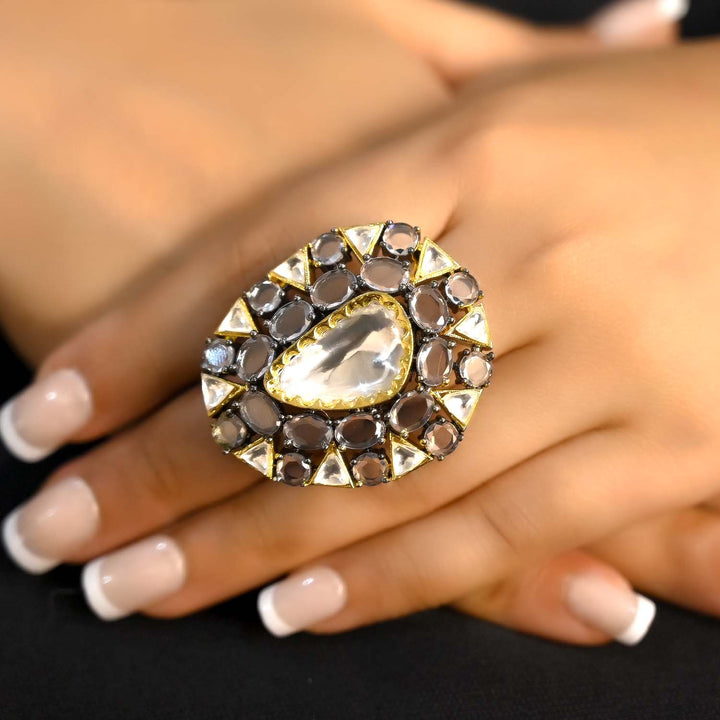 Hemakshi Diamonds Gold & Rhodium Plated Victorian Ring