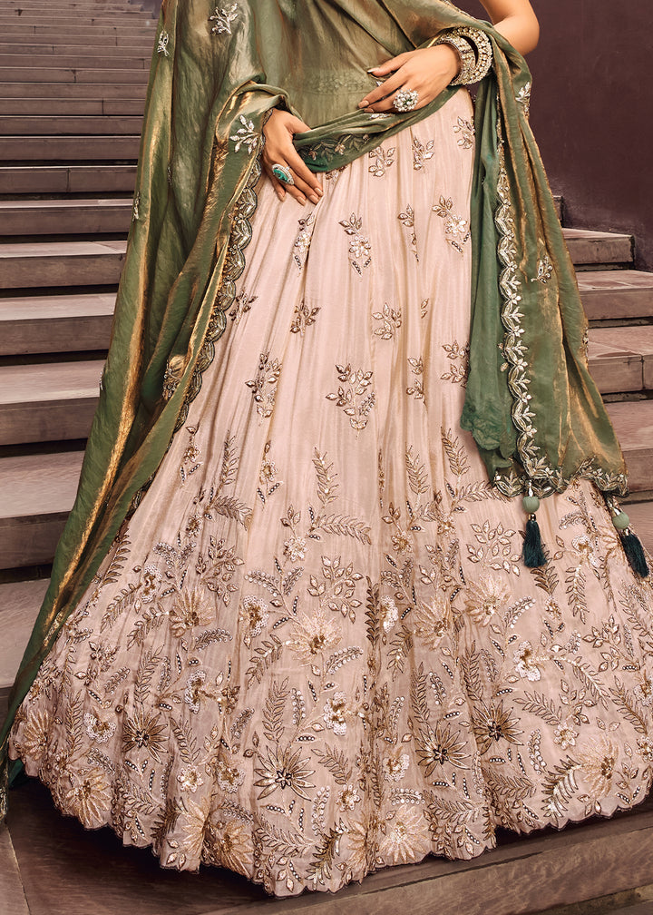 Pink & Green Viscose Rayon Lehenga Choli Adorned with Sequins Embroidery Work