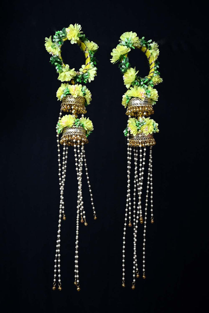 Yashwani Yellow Floral With Pearl Hanging Kalire