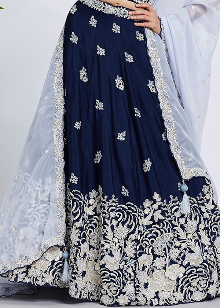 Berry Blue Georgette Lehenga Choli Adorned with Sequins & Thread Embroidery