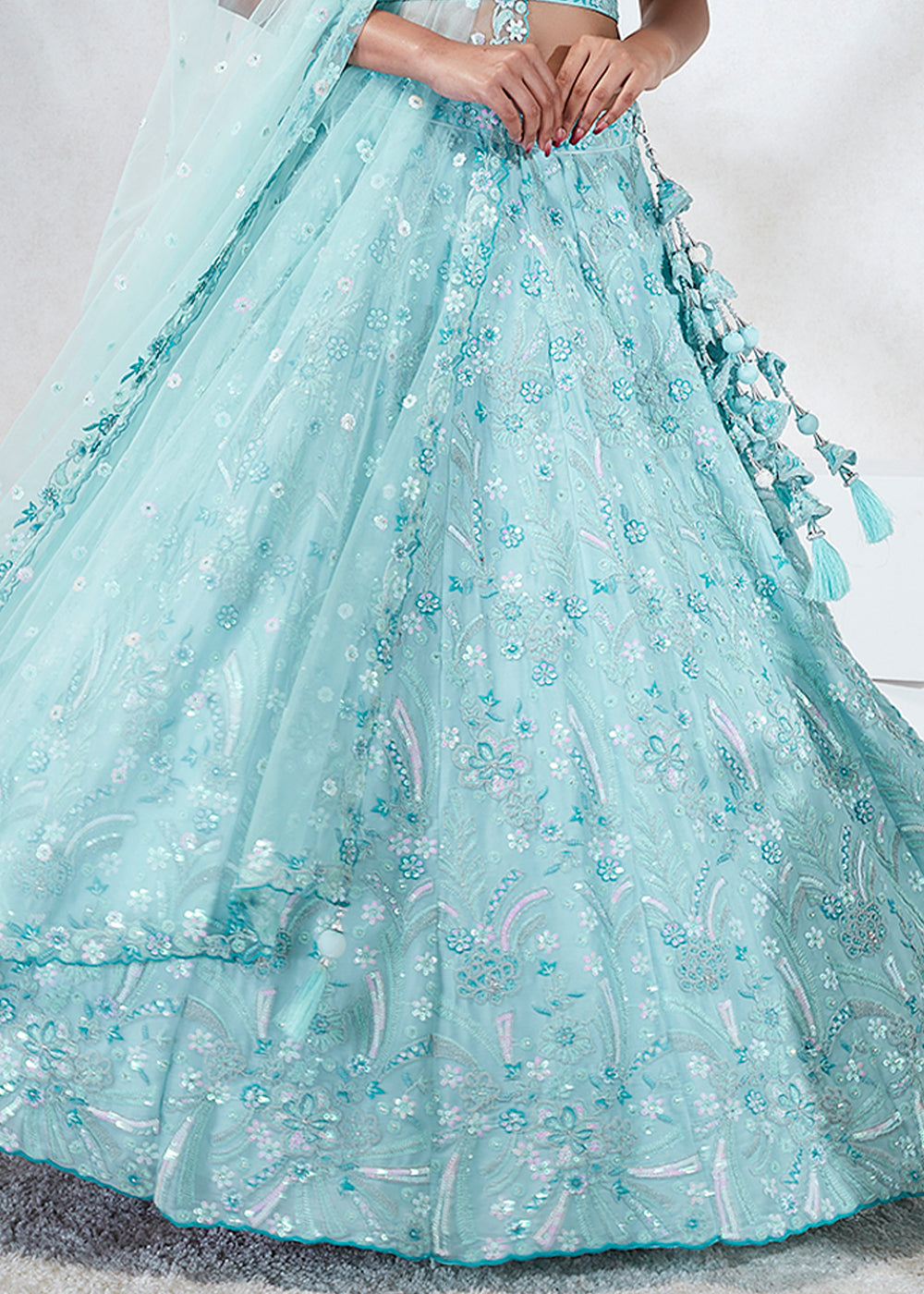 Shades Of Blue Georgette Lehenga Choli Highlighted with Sequins & Thread Embroidery