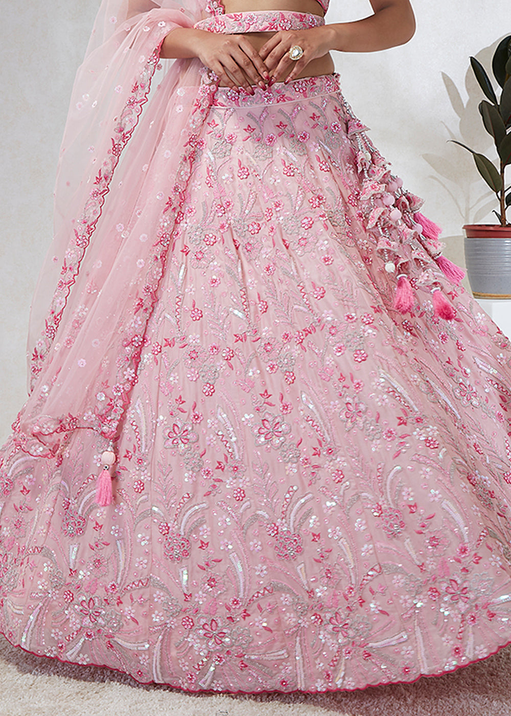 Baby Pink Georgette Lehenga Choli Highlighted with Sequins & Thread Embroidery