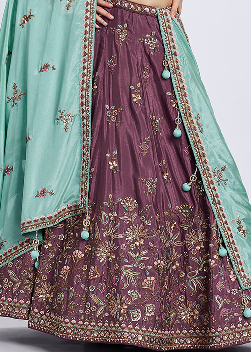 Damson Purple Chiffon Lehenga Choli Adorned with Sequins & Thread Embroidery