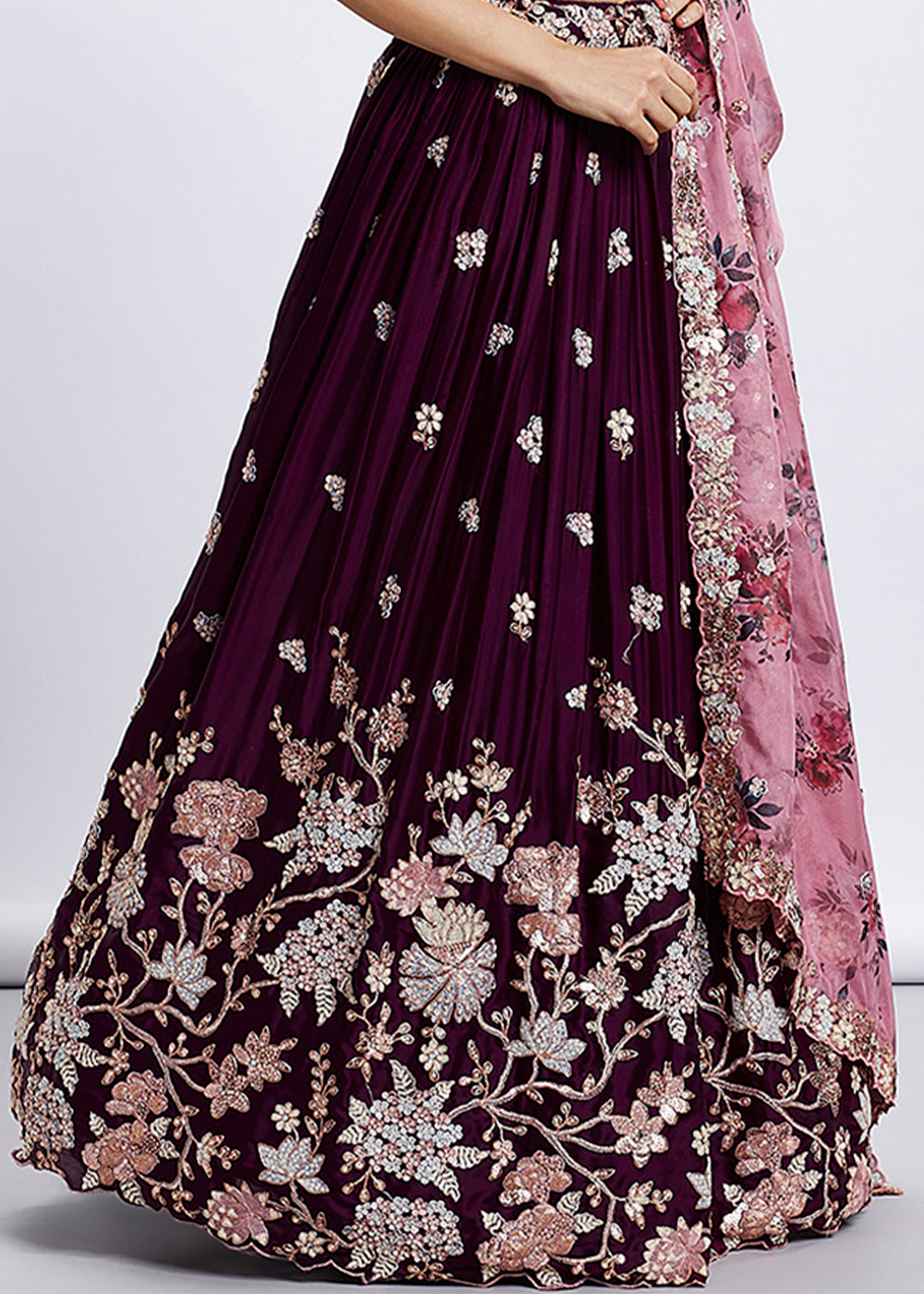 Rasin Purple Georgette Lehenga Choli Highlighted with Sequins & Thread Embroidery