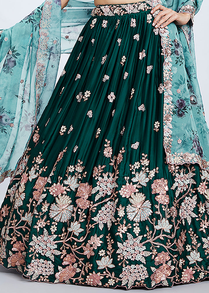 Kaitoke Green Georgette Lehenga Choli Highlighted with Sequins & Thread Embroidery