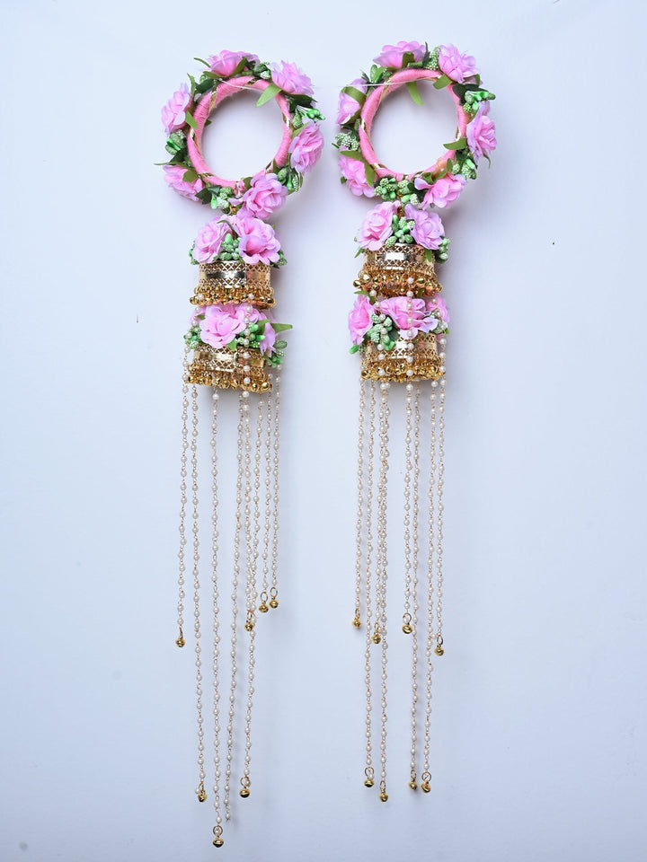 Swara Baby Pink Floral With Pearl Hanging Kalire