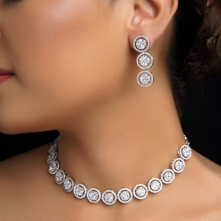 Kaaynaat Diamond Neck Line Silver Plated Necklace Set