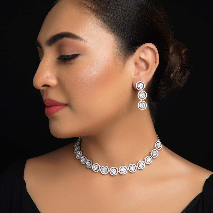 Kaaynaat Diamond Neck Line Silver Plated Necklace Set