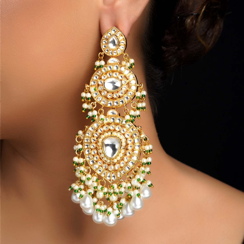 Isha Pista Green Stone Gold Plated Kundan Earrings