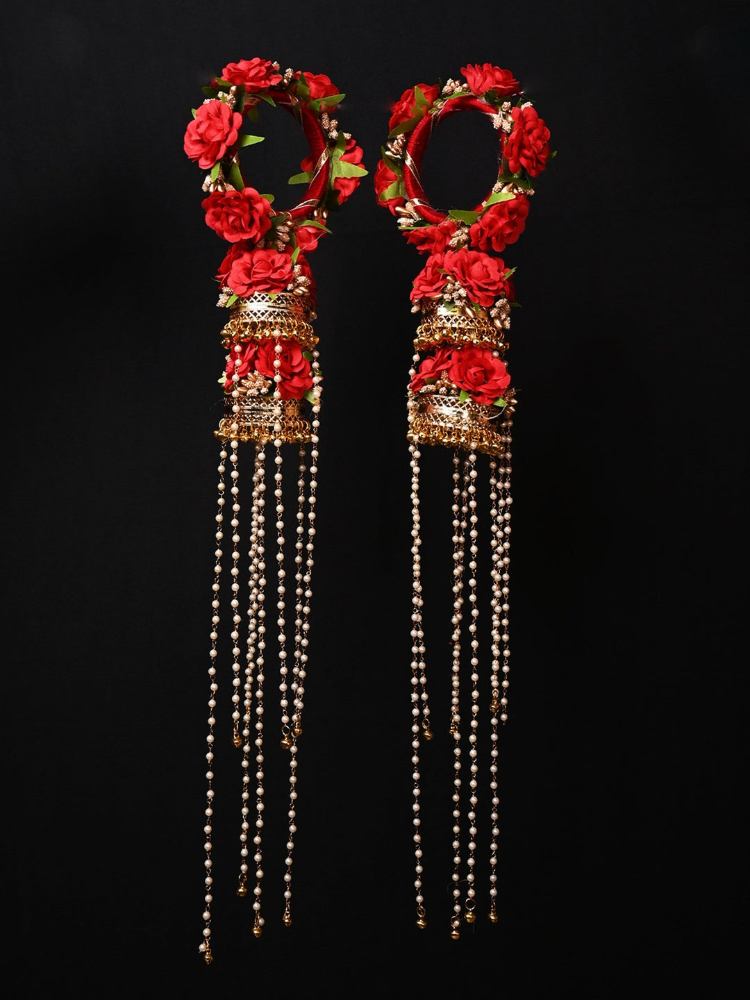 Subhashini Red Floral With Pearl Hanging Kalire