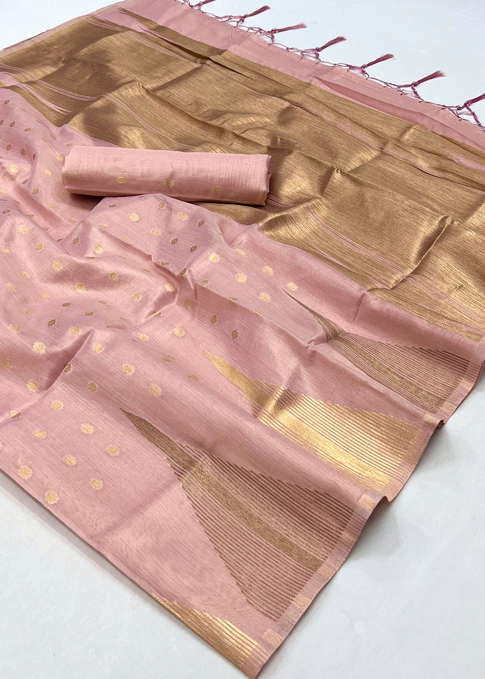 Taffy Pink Zari Tissue Silk Saree Handcrafted to Perfection