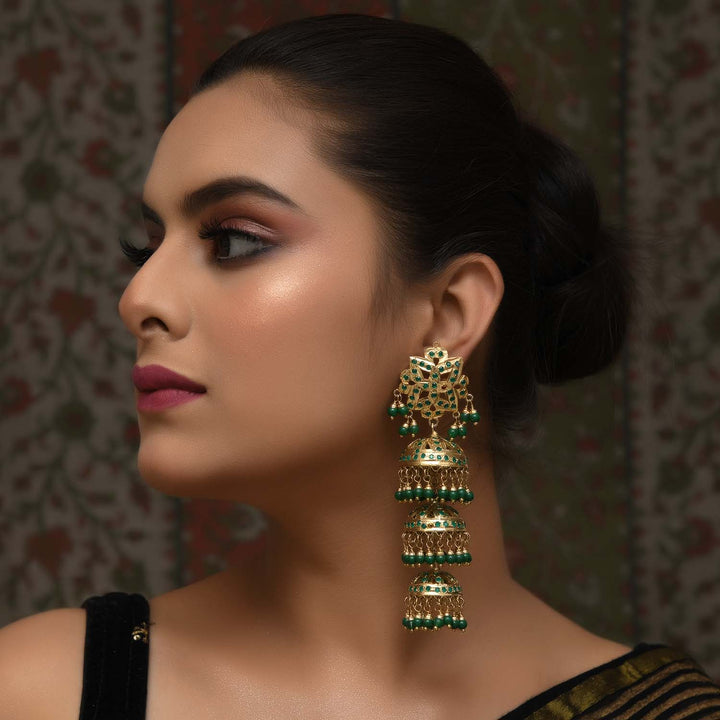 Arya Gold Plated Jadau Green Jhumki