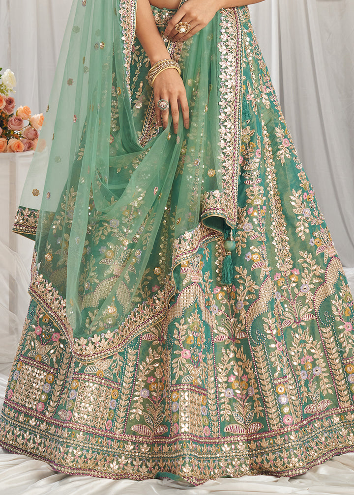 Sea Green Tissue Lehenga Choli  Adorned with Pearl and Gotapatti Embroidery: The Bride's Edit