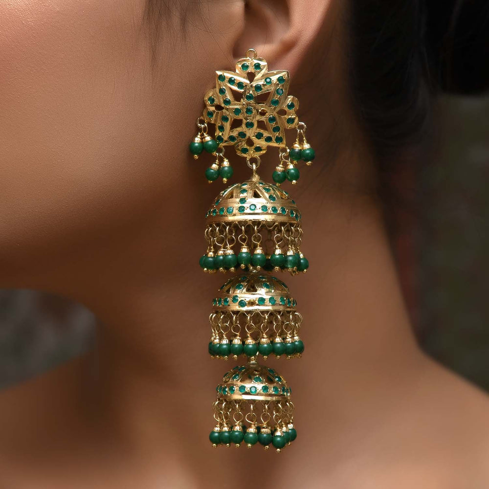 Arya Gold Plated Jadau Green Jhumki