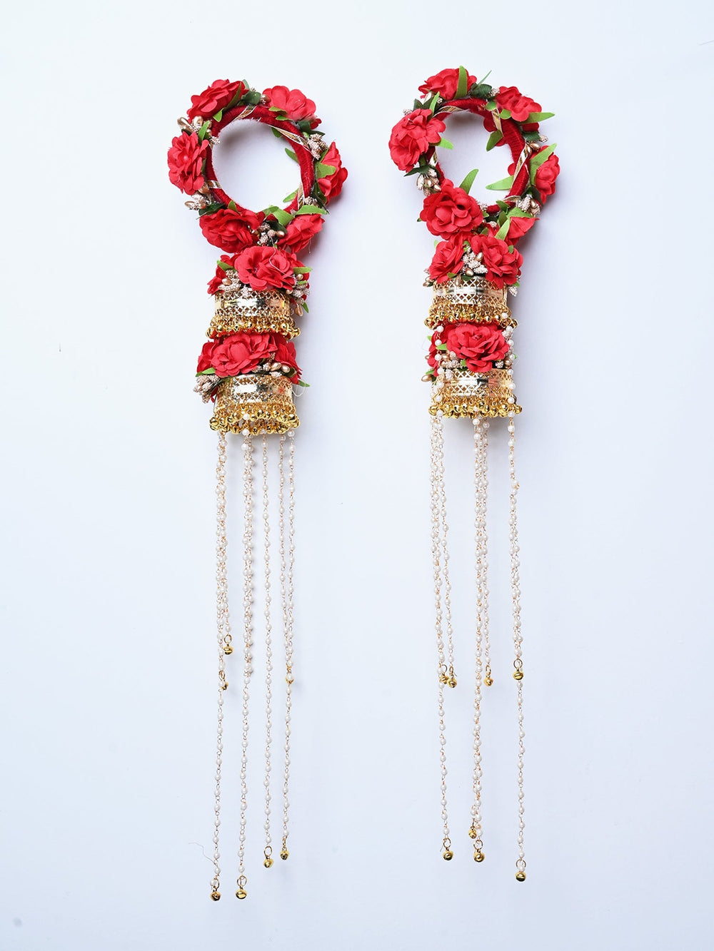 Subhashini Red Floral With Pearl Hanging Kalire