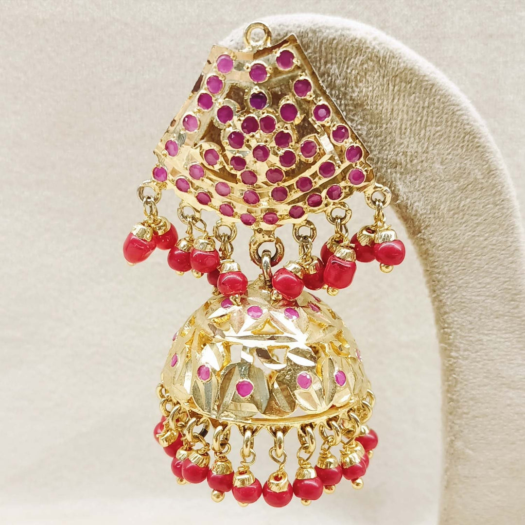 Arunima Gold Plated Jadau Ruby Jhumki