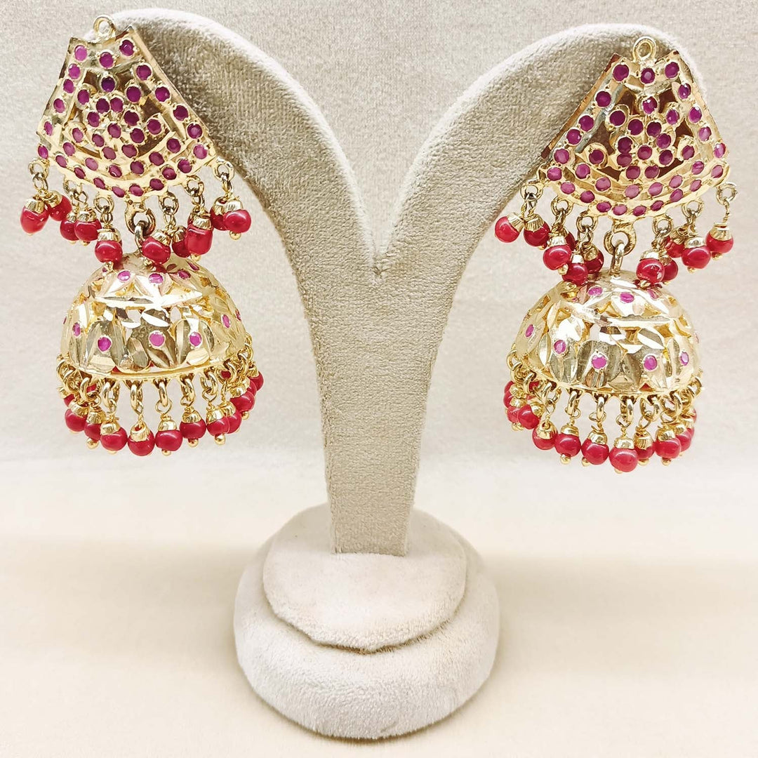 Arunima Gold Plated Jadau Ruby Jhumki