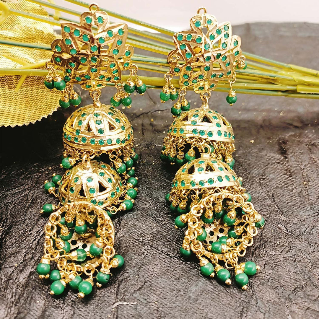 Arya Gold Plated Jadau Green Jhumki