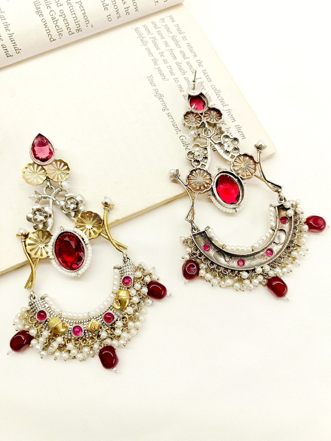 Vineta Maroon Oxidized Earrings