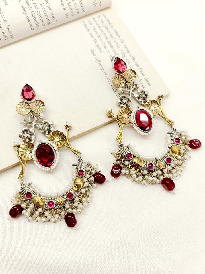 Vineta Maroon Oxidized Earrings