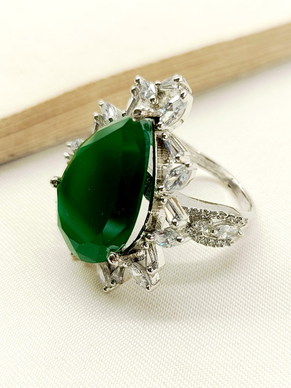 Gunjita Green American Diamond Finger Ring