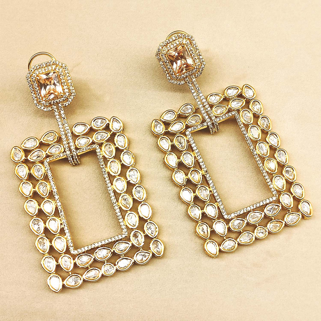 Kasturi Copper Stone Gold Plated Kundan Polki Earrings