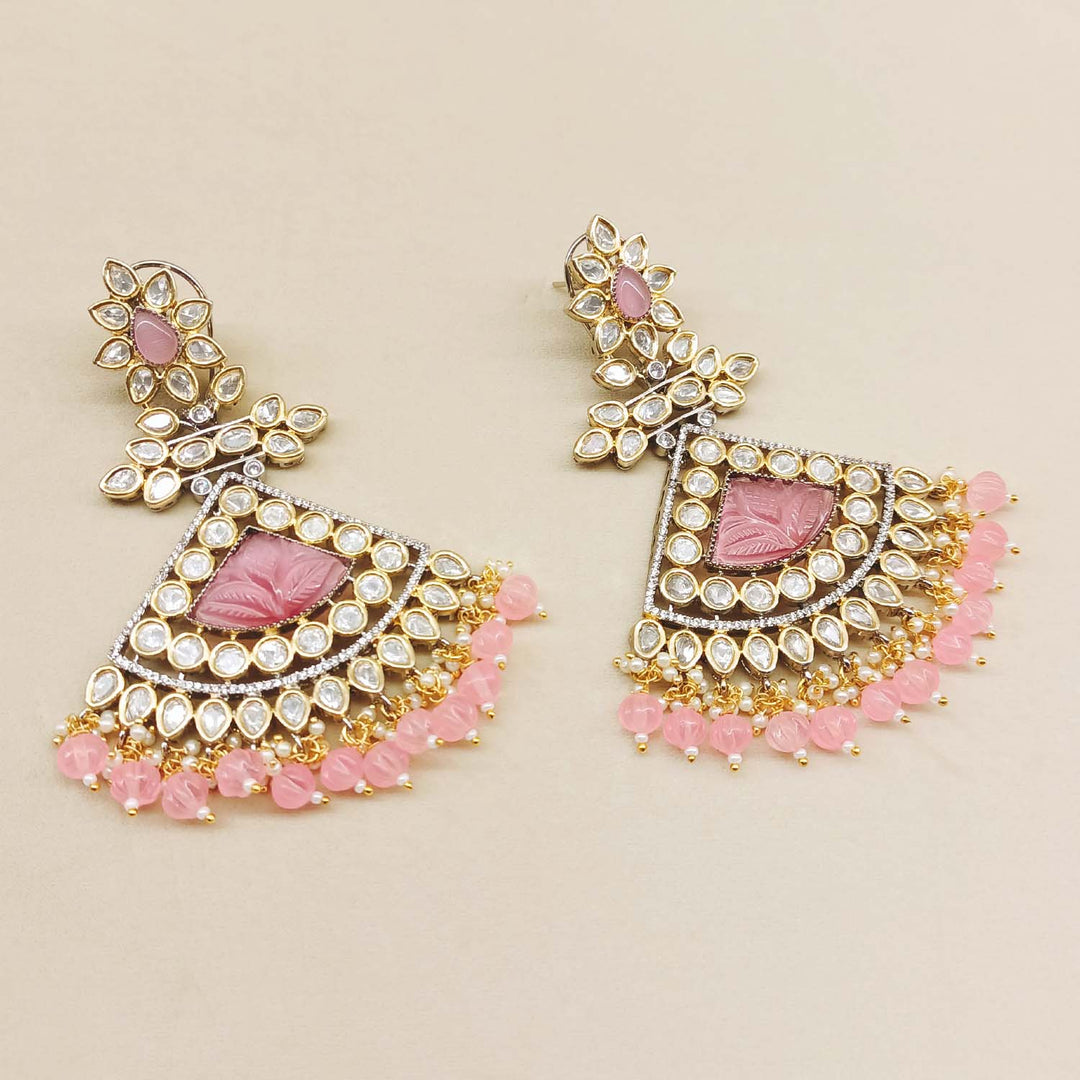 Dipti Diamond Work Rhodium Plated Victorian Earring With Pink Stones