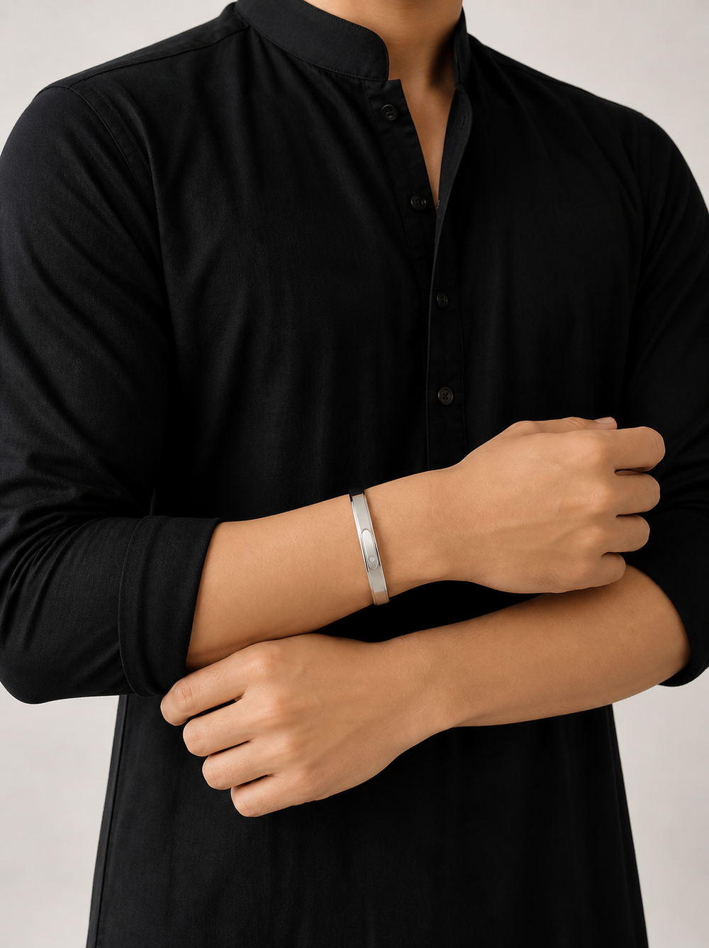 Evlavy Silver Minimal Stone Men's Bracelet - Kada