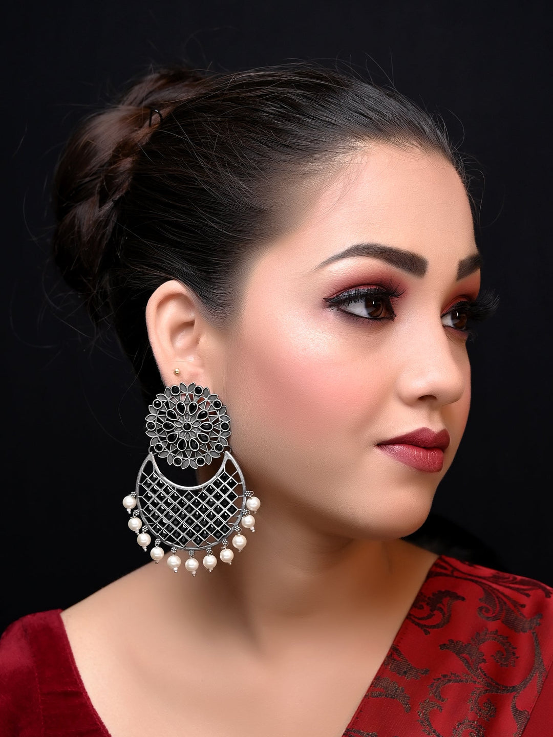 Anusha Black Oxidised Chandbali