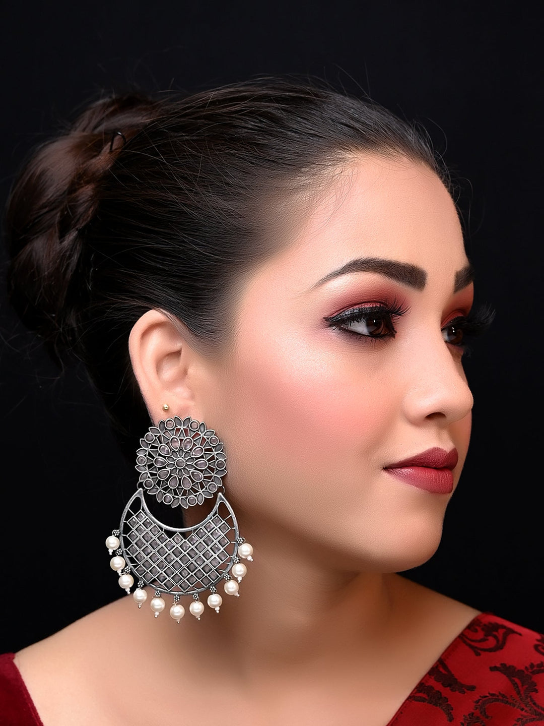 Ajisha Baby Pink Oxidised Chandbali