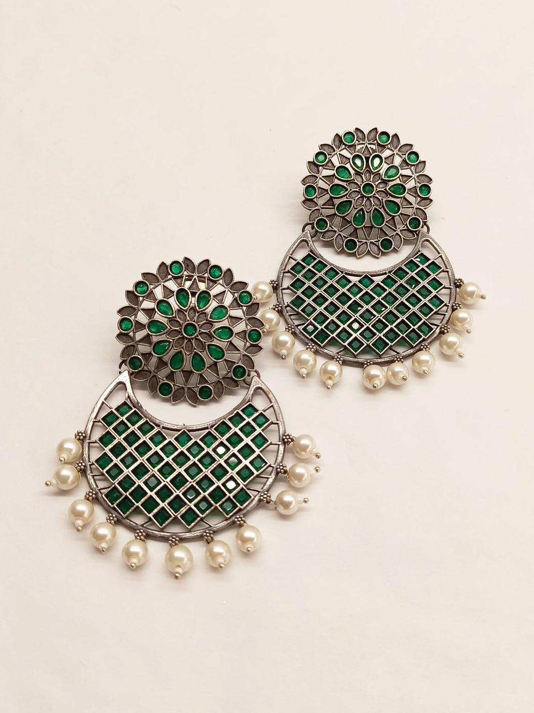 Samisha Emerald Oxidised Chandbali