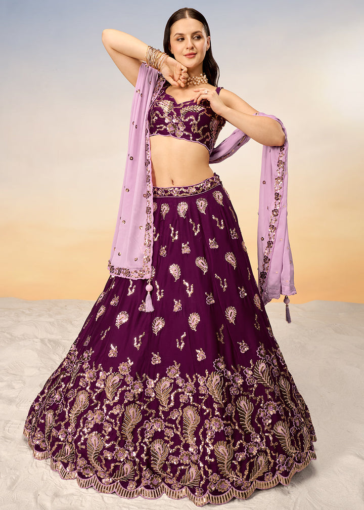 Sangria Purple Georgette Lehenga Choli with Heavy Sequins Embroidery work