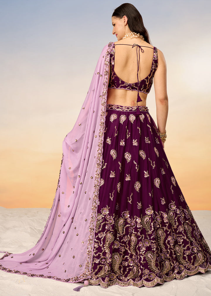 Sangria Purple Georgette Lehenga Choli with Heavy Sequins Embroidery work