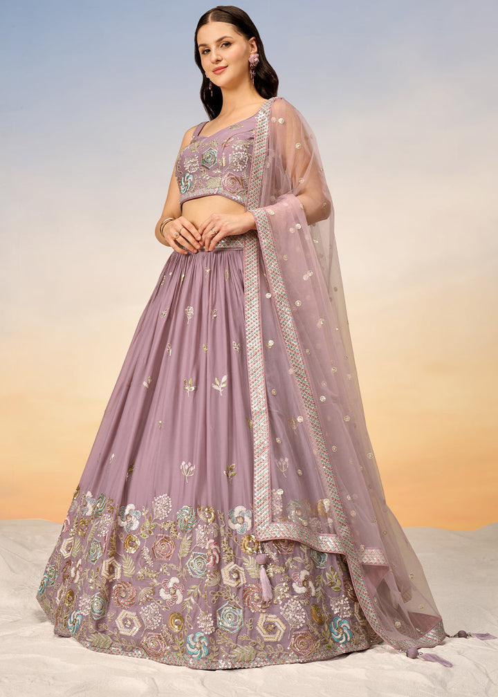 Wisteria Purple Georgette Lehenga Choli with Sequins work