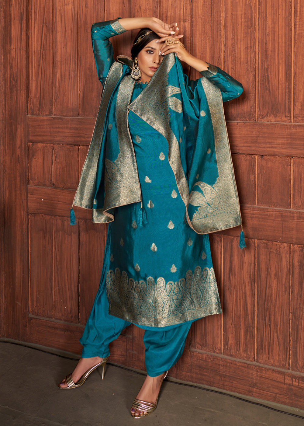 Cerulean Blue Designer Viscose Salwar Suit having Zari work