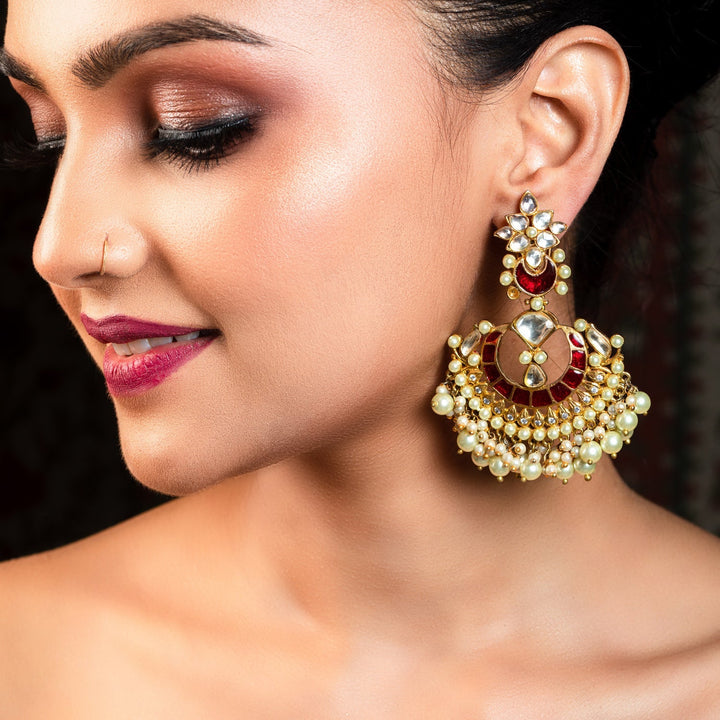 Antara Maroon Gold Plated Kundan Earrings